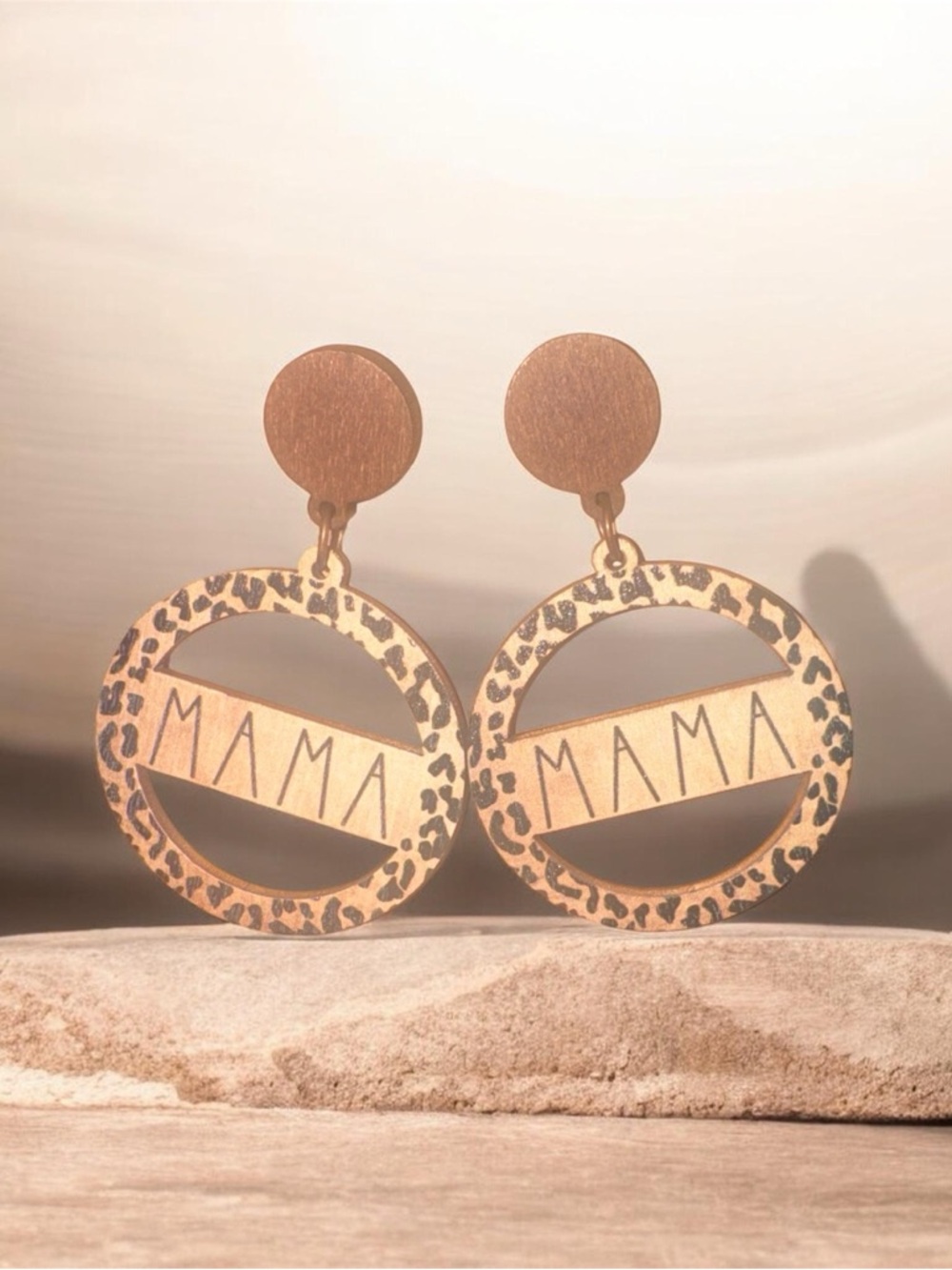 Fashion Mama Leopard Print Wooden Hoop Drop Earrings